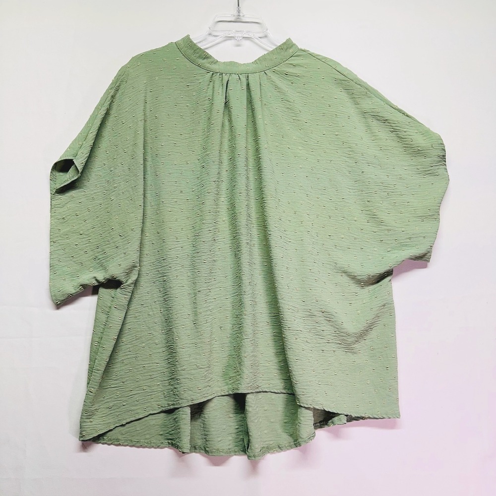 SHEIN CURVE Pale Sage Green Textured Kimono Sleeve Tie Back Blouse Women's 3XL